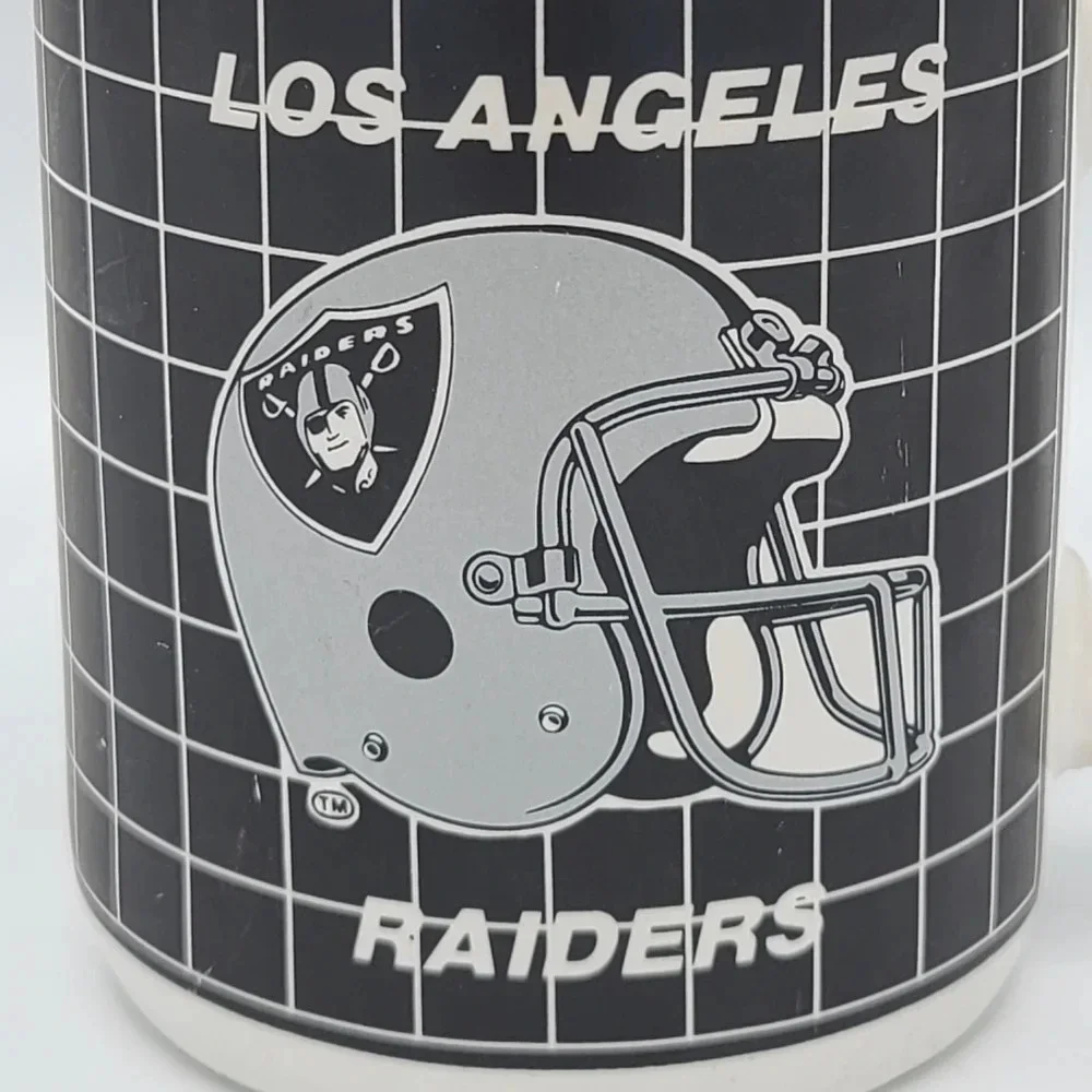 Vintage 90s Los Angeles Raiders Mug 8 ounce Ceramic White Black Silver NFL